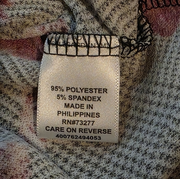 ELLE Pink Floral Houndstooth Long Sleeve Top M Stretch Blouse Workwear - Picture 9 of 9